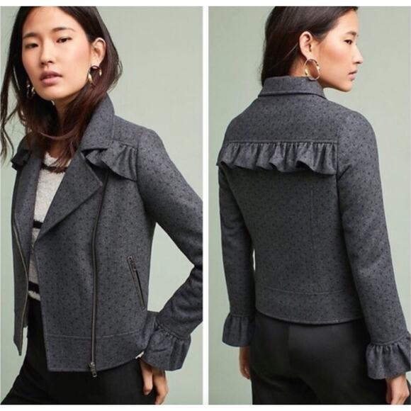 ANTHROPOLOGIE Helene Berman London Ruffled Polka Dot Jacket Size 6 - Picture 1 of 11